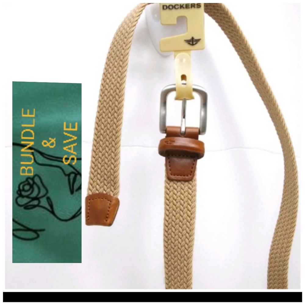 Big Boy's DOCKERS Khaki and Leather Woven Elastic Belt XL NWT